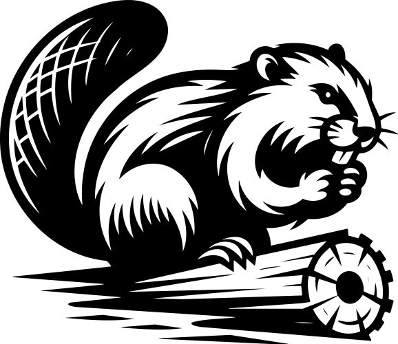 Black and White Beaver Silhouette Vector Image