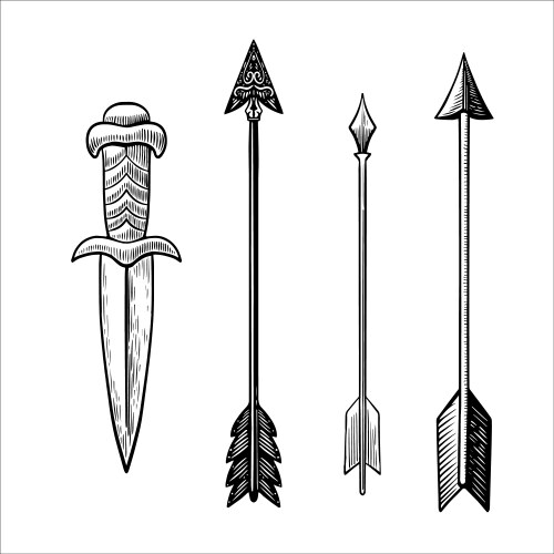Ink hand drawn set with dagger and bow arrows Vector Image