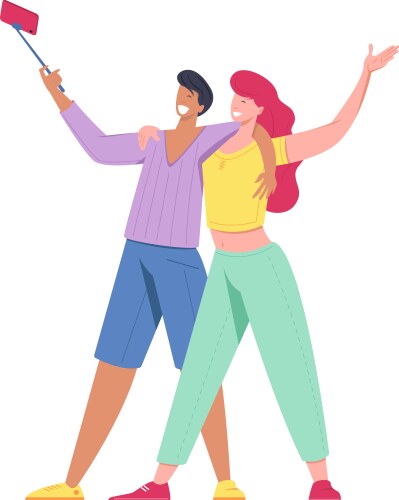 Man and woman taking selfie vector image