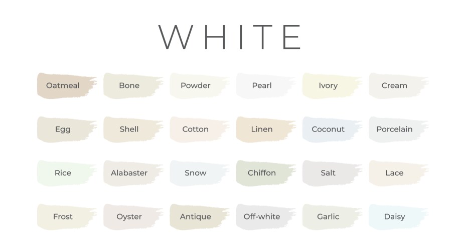 White paint color swatches with shade names vector image