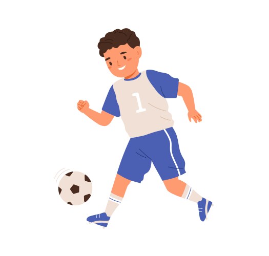 Boy playing soccer running and kicking ball vector image