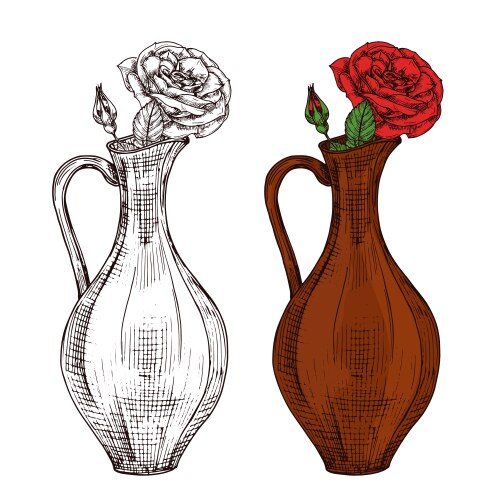 Sketch wine jug with red roses Vector Image
