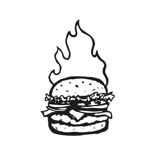 burger hand drawn with fire flame vector image