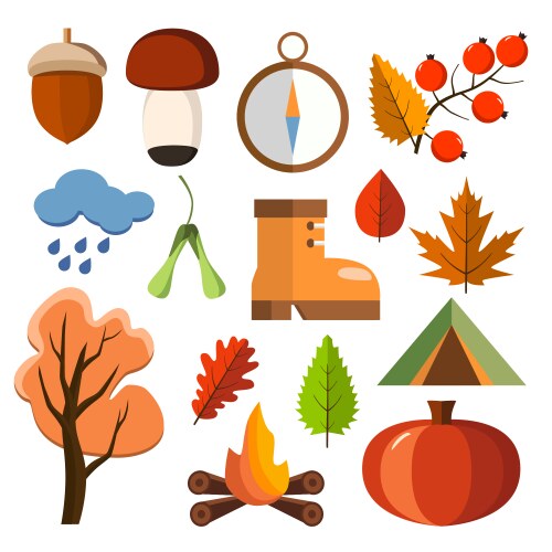 Autumn Forest Icon Set Vector Image