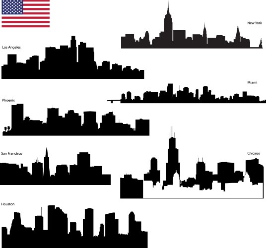 USA City Silhouettes Vector Image