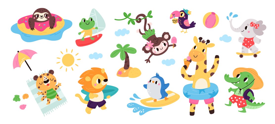 Cartoon animals on beach fauna characters Vector Image