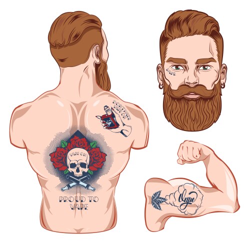 Tattooed Man with Beard Vector Image