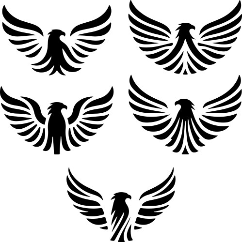 Five Eagle Silhouettes - Modern Emblem Vector Image