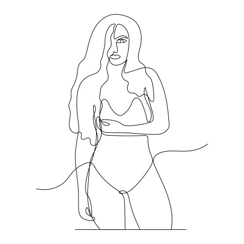 Continuous one line drawing of woman in swimsuit vector image