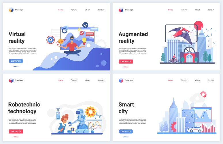 Robots workers landing page template set human – Royalty-Free Vector ...