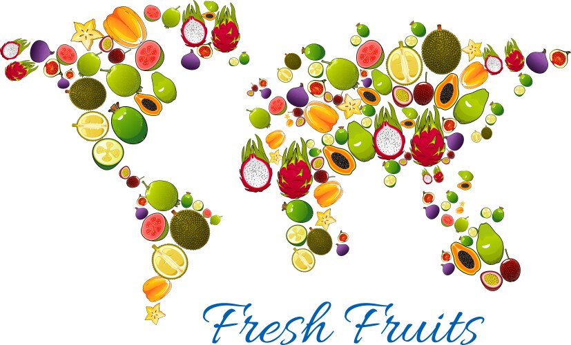 Fresh fruits in world map vector image