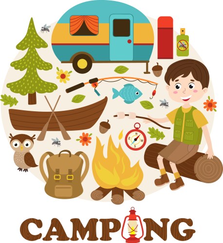 Camping with animals in the forest Royalty Free Vector Image