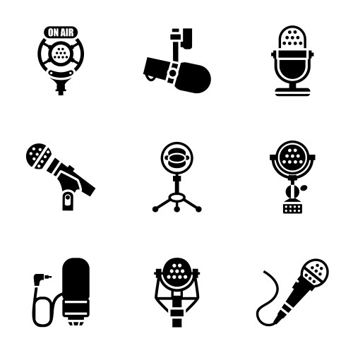 Black microphone icons set Royalty Free Vector Image