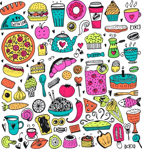 Colored food doodle Royalty Free Vector Image - VectorStock
