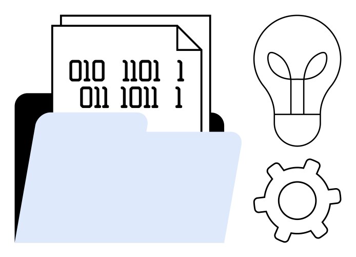 Digital file folder with binary code lightbulb vector image