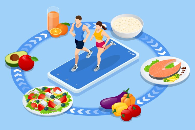 isometric fitness and diet planning healthy vector image