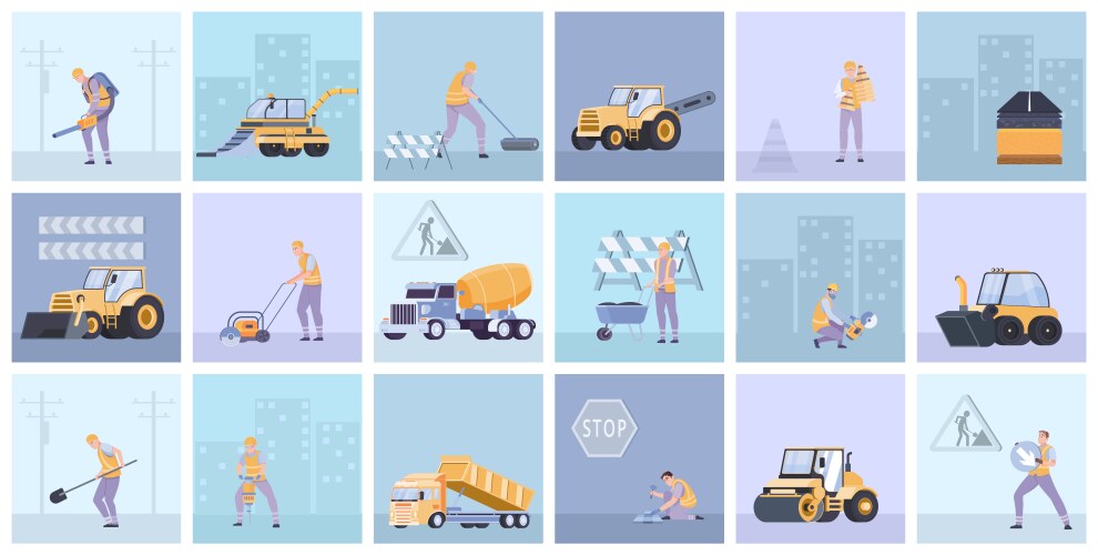 Road construction isometric icon set Royalty Free Vector