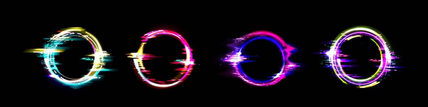 neon circle frame with glitch effect vector image