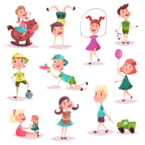 Kids at playing with toys and soccer ball vector image