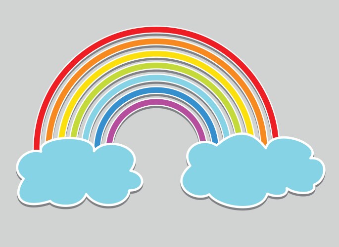 Colorful rainbow with clouds blue sky Royalty Free Vector
