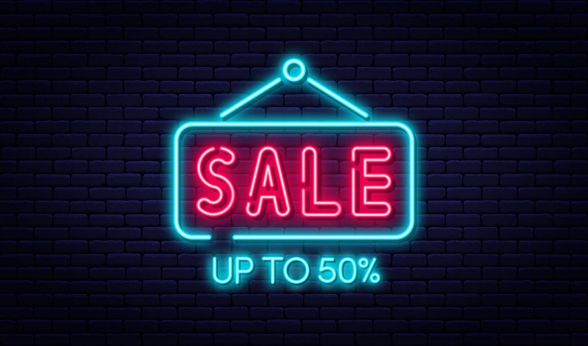 sale neon sign and discount concept bright vector image