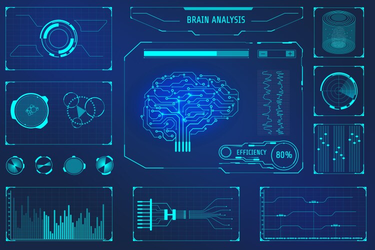 hud brain analysis concept user interface control vector image