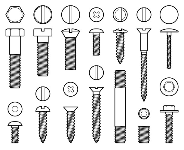 Industrial screws bolts nuts and nails line vector image