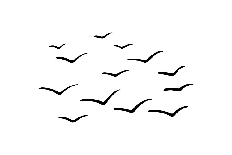 Birds flying line in the sky set ink grunge flock Vector Image