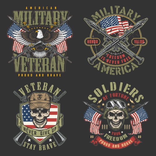 military america set colorful poster vector image