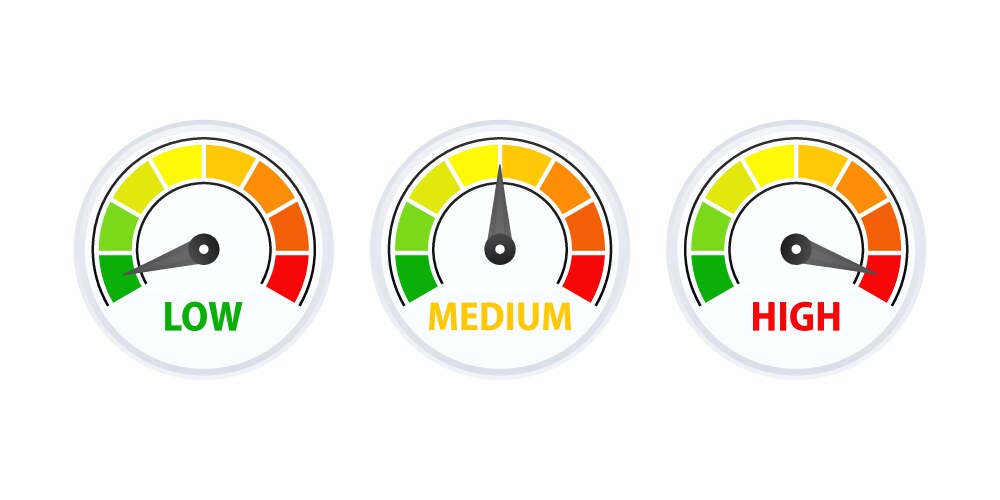 low medium and high gauges speedometer vector