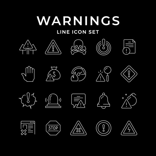 set line icons of warnings vector