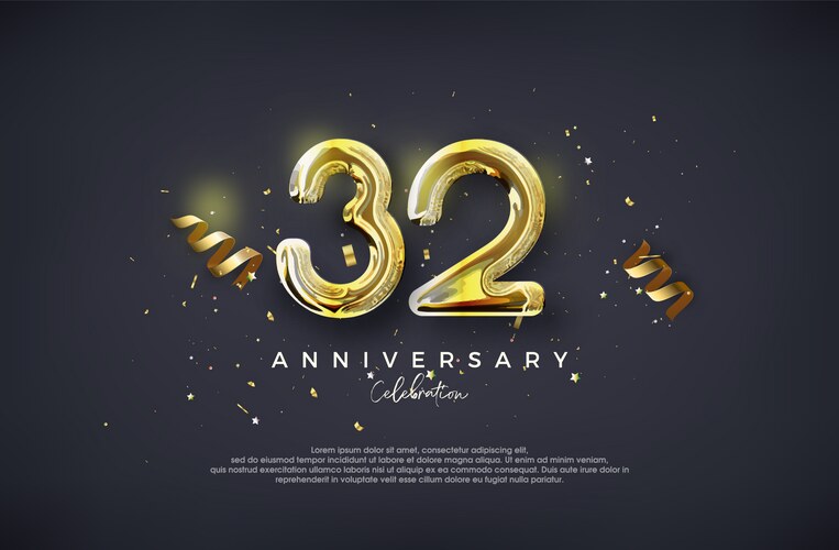 32nd anniversary with luxury glossy gold design – Royalty-Free