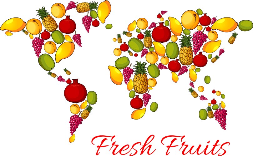 World map of fresh fruits vector image