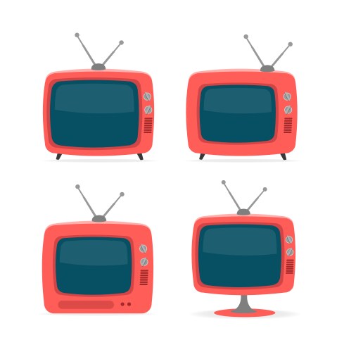 Cartoon red retro tv icon set vector image