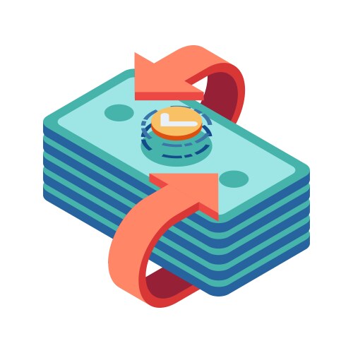 isometric stack of money with exchange arrow vector