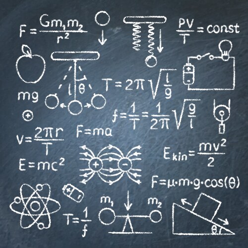 Chalkboard With Science Physics Formulas Vector Image