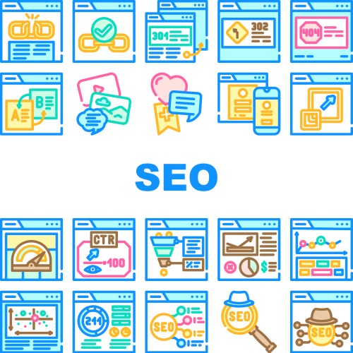 seo web tech business digital icons set vector image