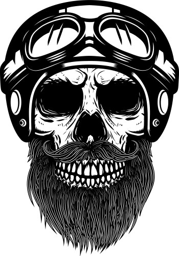 Bearded skull in racer helmet design element Vector Image