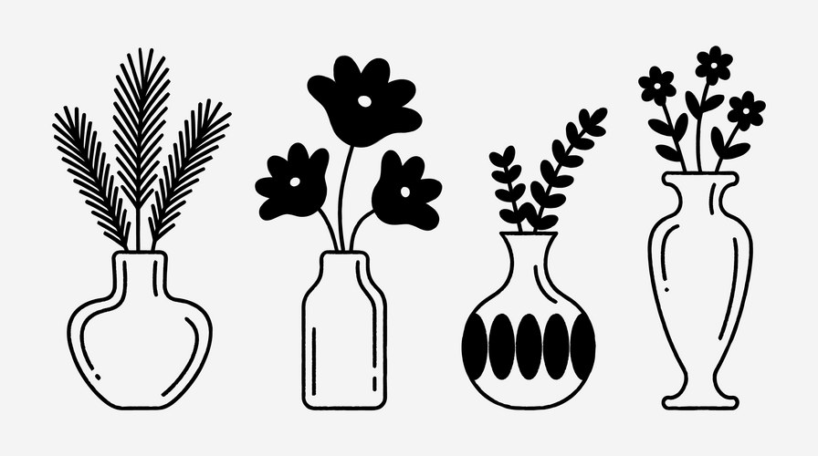Floral Sketch Set - Minimalist Vases Vector Image