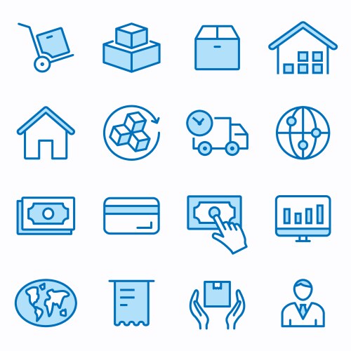 logistics flat line icon set vector image