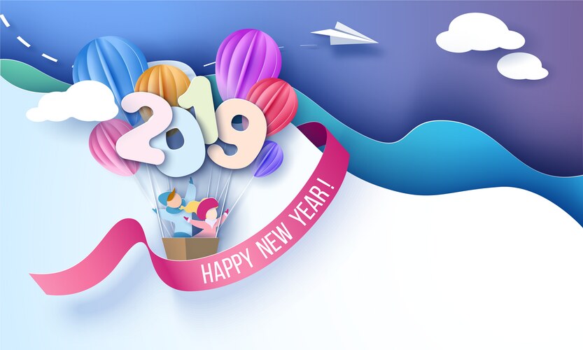 2019 happy new year design card with kids vector image