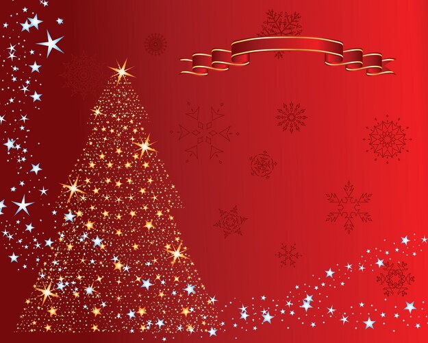 Red background with christmas tree Royalty Free Vector Image