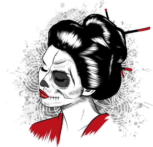 Japanese Skull Geisha Portrait Vector Image