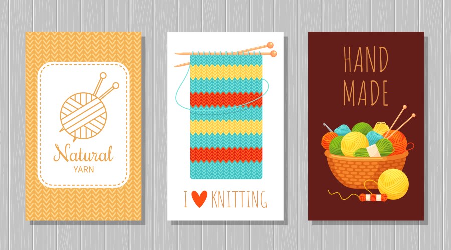 knitting colorful cards set handmade and hobby vector image