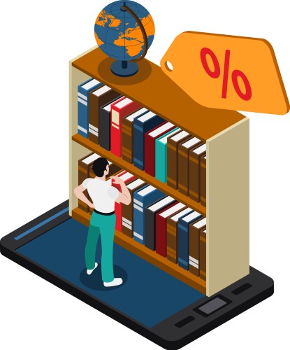Online library isometric concept e Royalty Free Vector Image