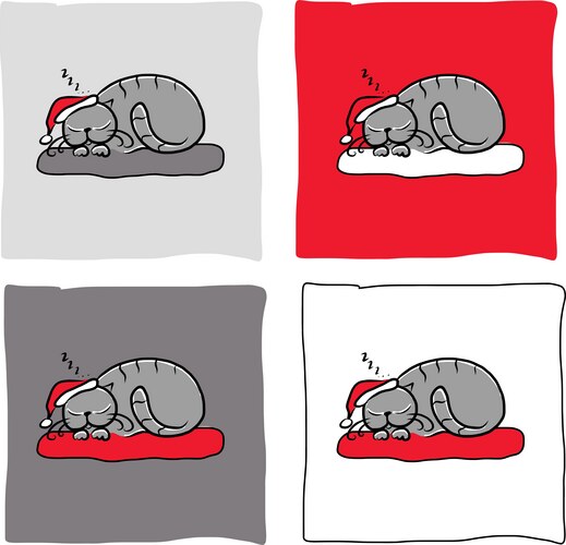 Santa cat sleeping sketch for your design Vector Image