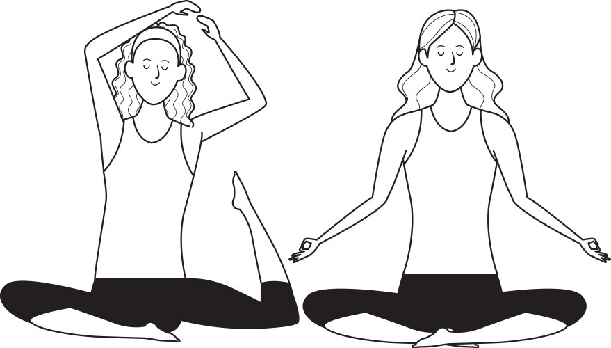 Women yoga poses black and white vector image