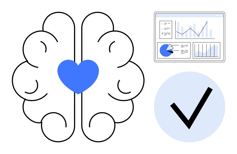 Brain with heart data dashboard and checkmark vector image