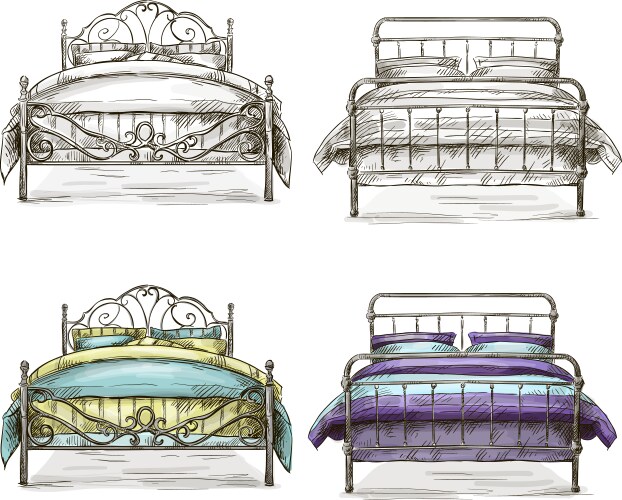 Sketch Bed Collection Vector Image