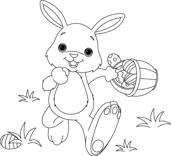 Easter bunny with egg coloring page Royalty Free Vector